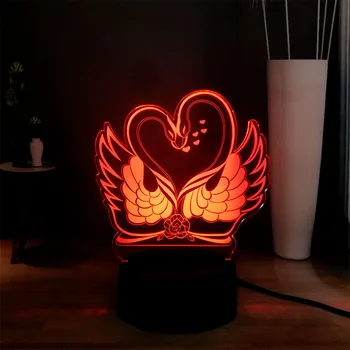 

Lovely 3D Sweet Double Kiss Swam Decoration Bedroom Atmosphere LED 7 Color Change Night Table Lamp Romantic Valentine's Day Gift