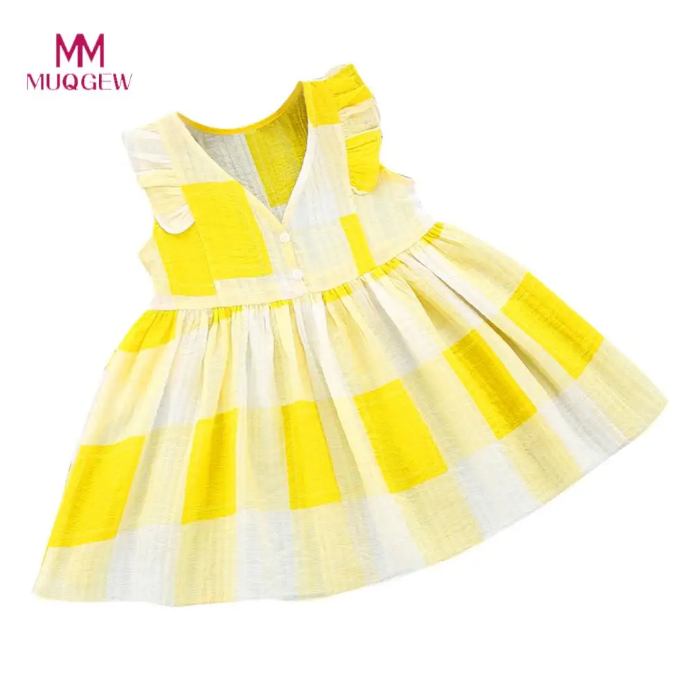 

Sleeveless Girls Dress Toddler Kids Baby Girls Plaid Striped Dresses Clothes Kids Party Princess Dress For Girls Vestidos