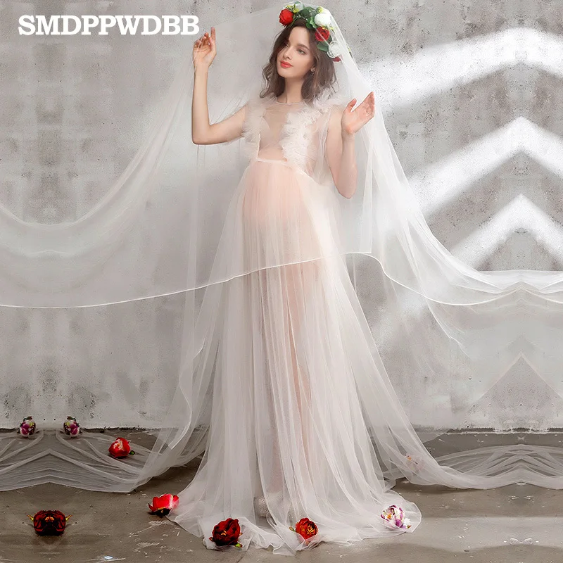 

Maternity Photography Props Maternity Dress Women Pregnant Romantic Elegant long Fairy Trailing Dress Photo shoot Shower dress