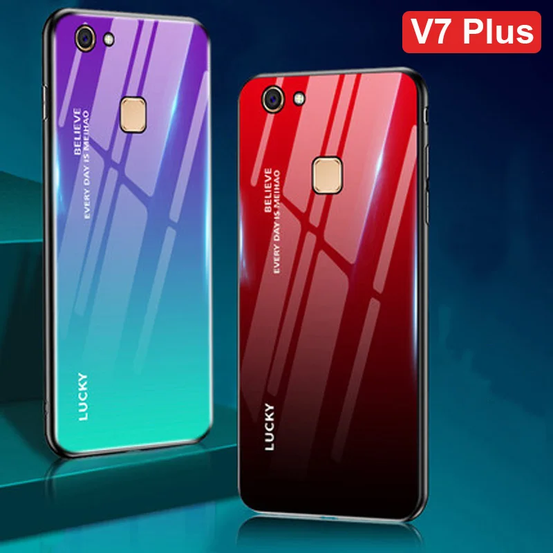Чехол для Vivo V7 Plus градиентное закаленное стекло + чехол с мягкими краями V7Plus