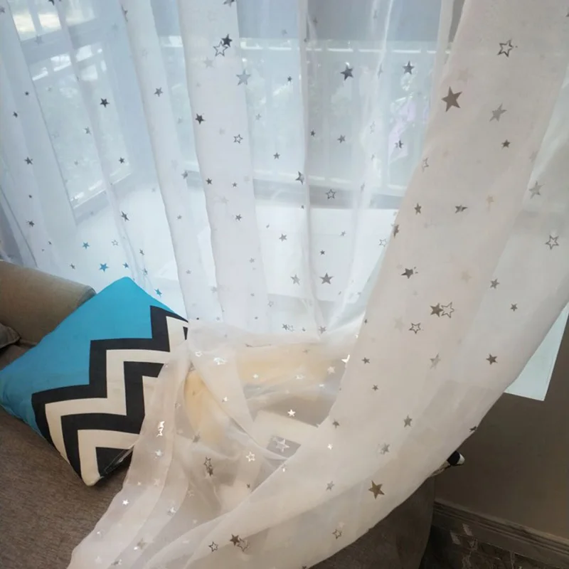 Корейский белый Сверкающее серебро Star Тюль Шторы s оконные драпировки Sheer кухня панелей балконов плавающий для гостиная