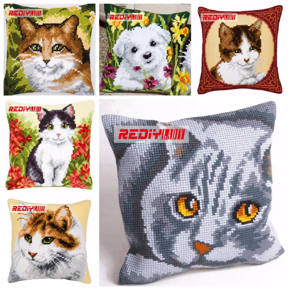 REDIY Cross Stitch Cushion Cover KITTENS Decorative Pillow Case Yarn