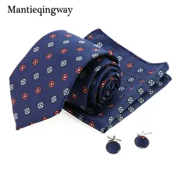 Mantieqingway геометрические цветы галстук, запонки карманные Квадратные наборы для Свадебная вечеринка полиэфирных нитей мужские запонки