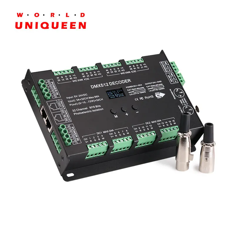 Super multi-channel 32CH DMX512 power decoder for lighting show 4 way DC5-24V constant voltage input total 94A output Super multi-channel 32CH DMX512 power decoder for lighting show 4 way DC5-24V constant voltage input total 94A output