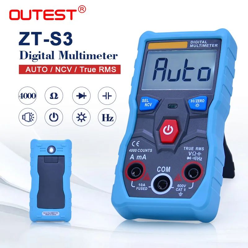 

OUTEST ZT-S3 Digital Multimeter Auto-Ranging True-RMS intelligent NCV 4000 Counts AC/DC Voltage Current Ohm Apacitance Meter