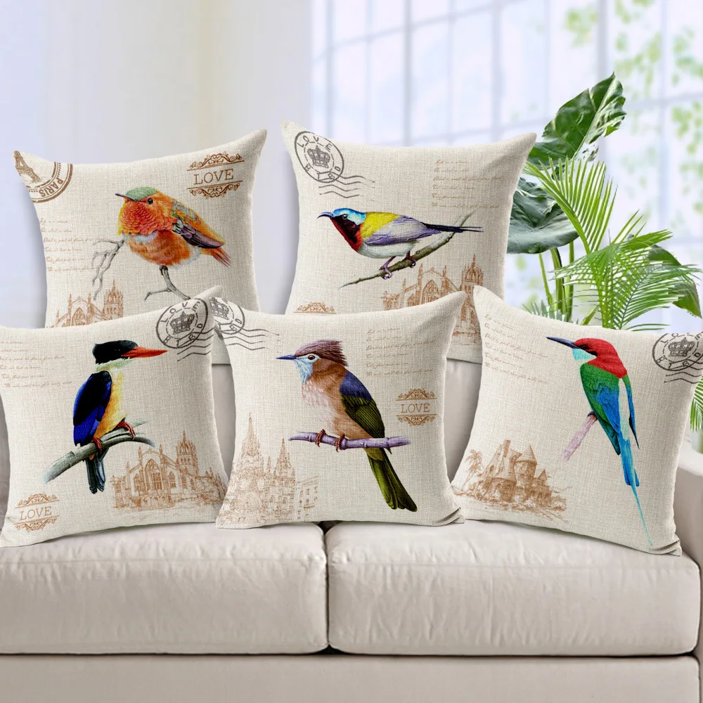 

Slow Soul Nordic Retro Parrot Cushion Cover Animal Printed Decorative Pillow case For Sofa Funda Cojin Capa De Almofada