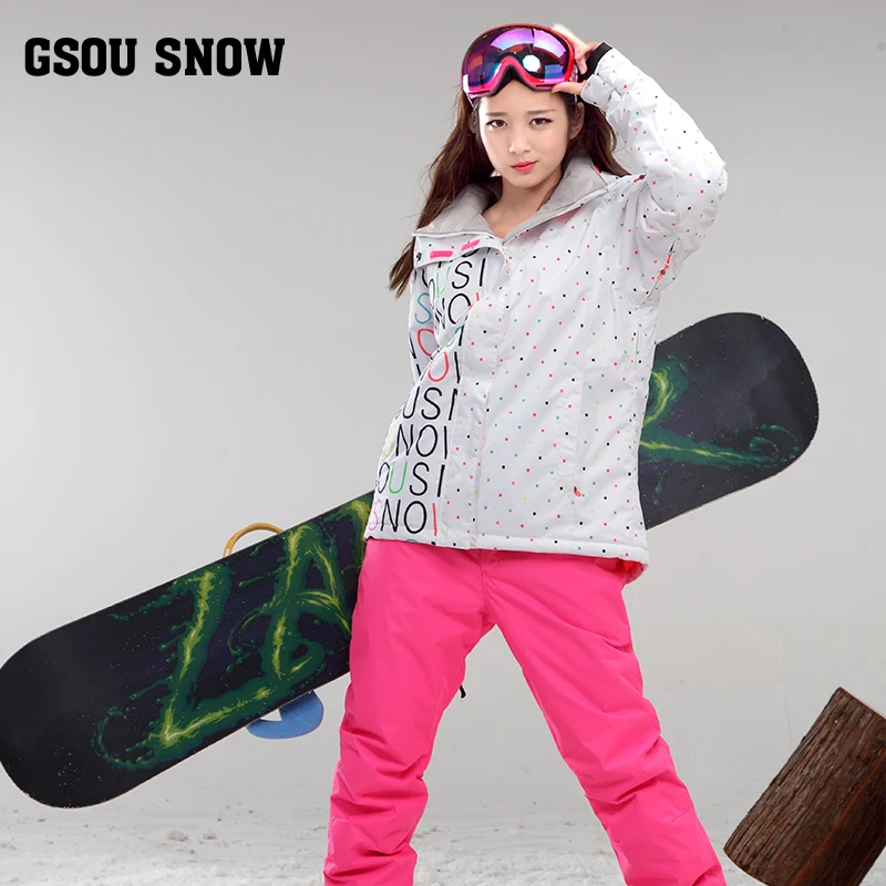 GSOU الثلوج العلامة التجارية للماء بدلة تزلج المرأة سترة تزلج السراويل الشتاء على الجليد سترة السراويل الجبلية التزلج دعوى النساء الثلوج المل...