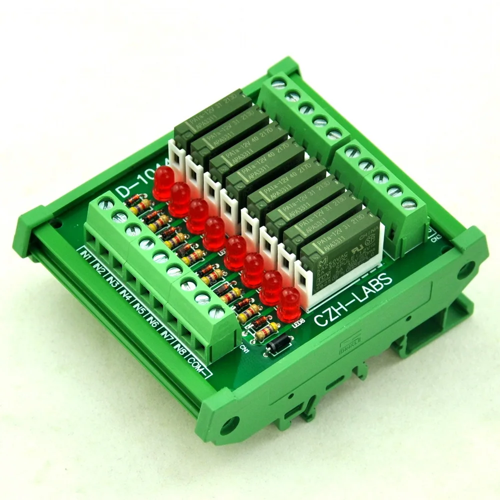 

Slim DIN Rail Mount DC12V Source/PNP 8 SPST-NO 5A Power Relay Module, APAN3112