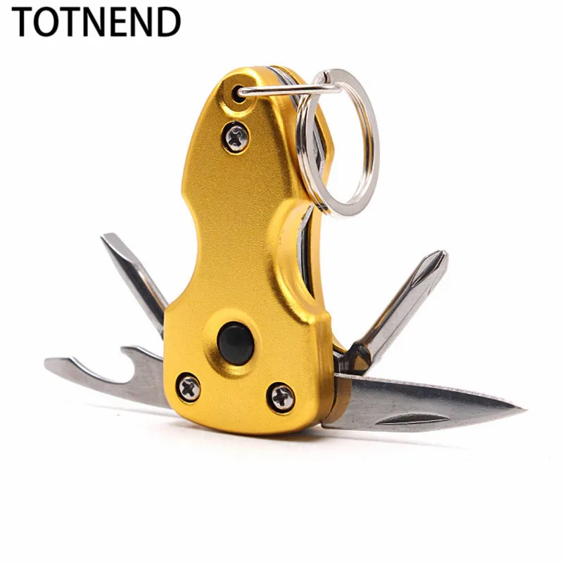 

Outdoor Multi-function Portable Creative Gift Keychain With LED Light Folding Screwdriver Outdoor Tool