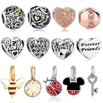 

BELAWANG 2019 New 925 Sterling Silver Love Heart Beads Charms Fit Original Charms Bracelet with Gold Bead Jewelry Making