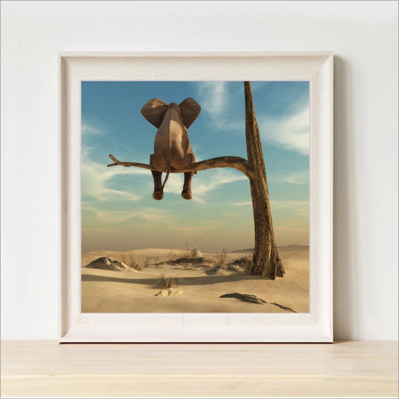 

The elephant looks into the distance Canvas Art Print and Poster, Surrealism Picture Elephant Canvas Poster Art Print Home Decor