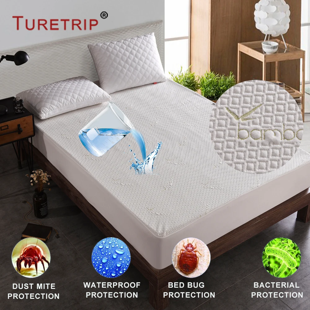 Turetrip الجاكار الخيزران الألياف فراش مقاوم للماء غطاء مراتب مضاد للماء عالي الجودة مكافحة العث واقي المرتبة Colchao توبر مفرش السرير غطاء