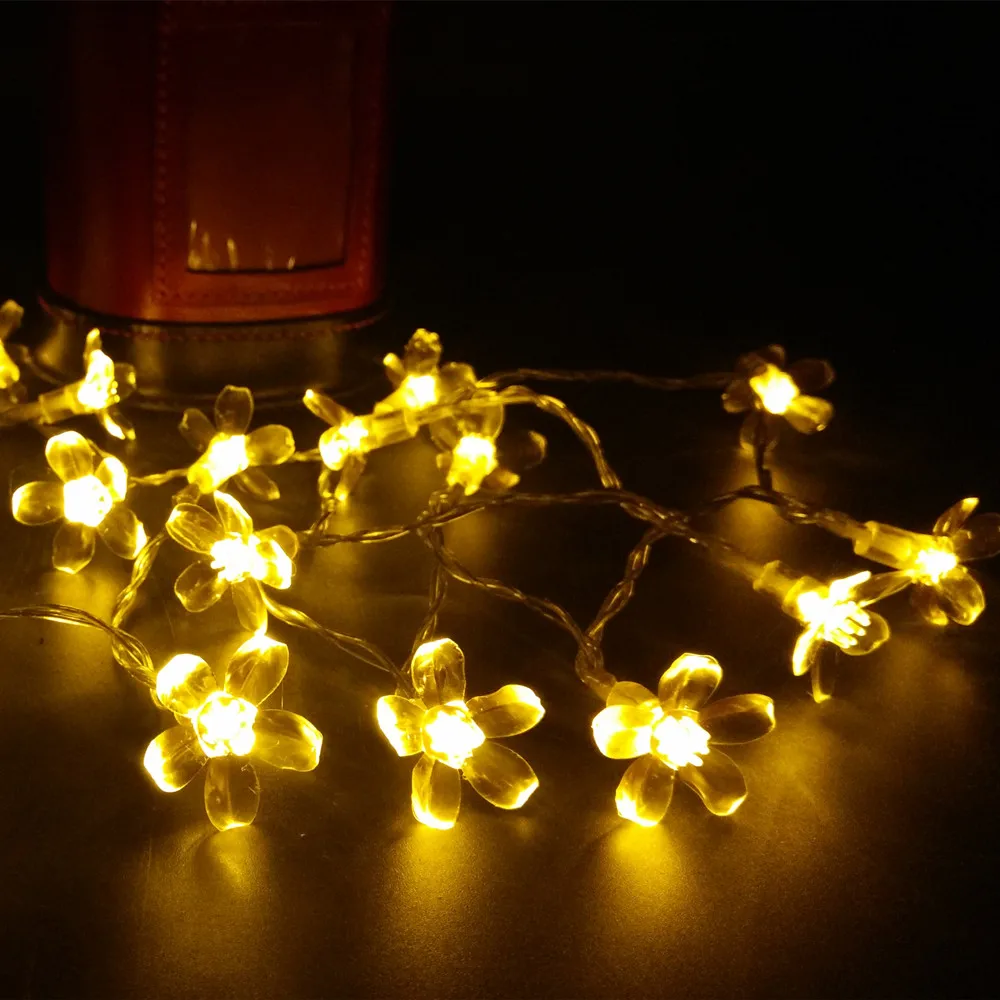 LED String Light Colorful Cherry Blossom Flower Fairy LED Christmas Lights For Garland Decoration Lamp- yellow lighting 1-3
