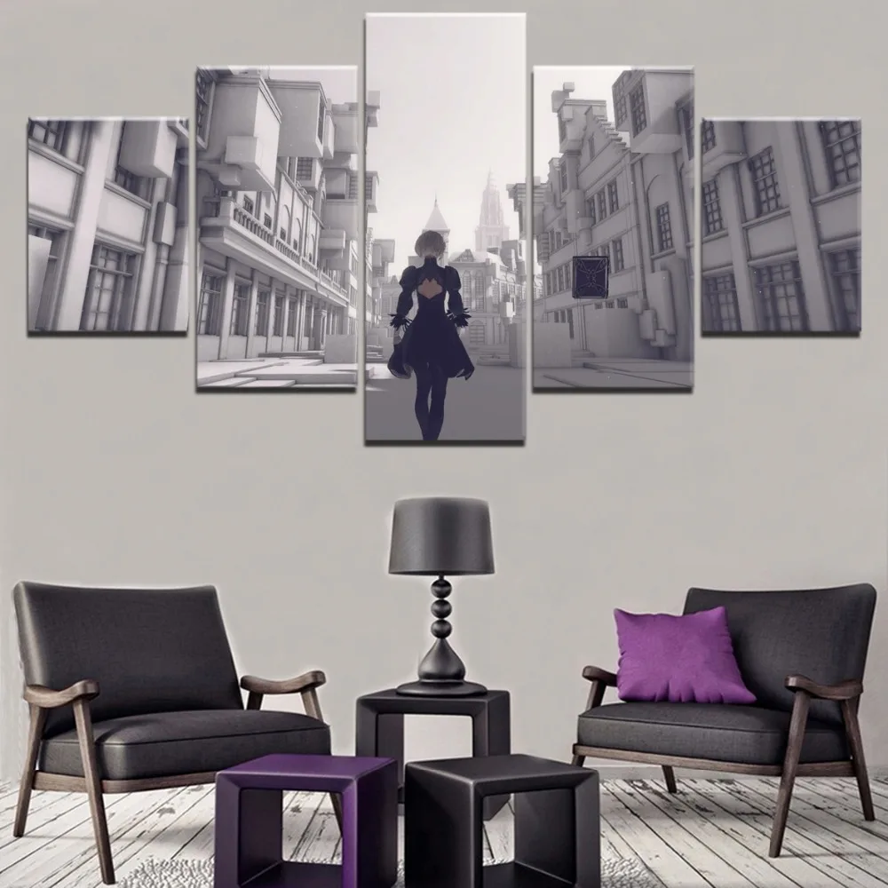 

5 Pieces Game NieR Automata Building YoRHa Canvas HD Printed Painting Modern Wall Art Decorative Modular Framework Picture
