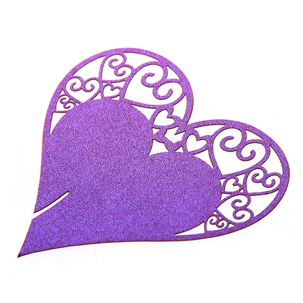 50 x Горячее предложение, открытки для свадебной вечеринки, бокалы для вина, выдалбливают сердце, прекрасный переливающийся стол, Декор, имя, карты, розовый цвет - Цвет: Purple