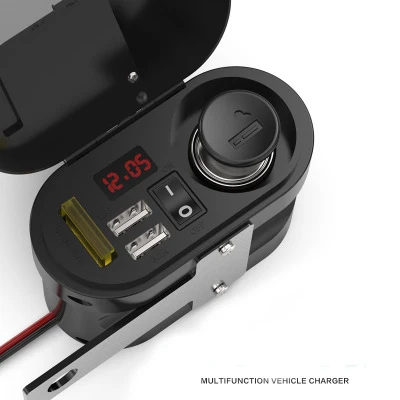 Newest 12V-24V Micro Dual USB Plug Car Motorcycle Cigarette Lighter Socket Car Charger  LED Digital Voltmeter Meter Time display