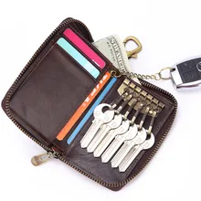 Натуральная кожаная Цепочка-держатель для ключей бумажник кошелек мульти-функциональный Для мужчин ключевой чехол 5 карты Слот держатель для карт отделение для монет на молнии вокруг