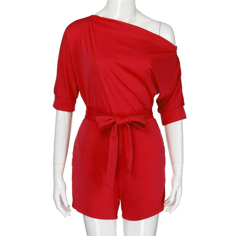 2018 Hot Sale Women's Summer Jumpsuit Sexy Off Shoulder Ruffle Short Romper Fashion Casual Party Jumpsuit  Rompers Holiday #J28 (16)