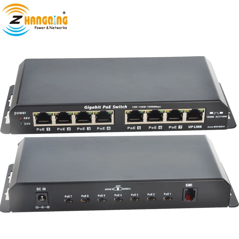 7+1 Port 10/100/1000Mbps Passive Gigabit PoE Switch 802.3af or 24V For