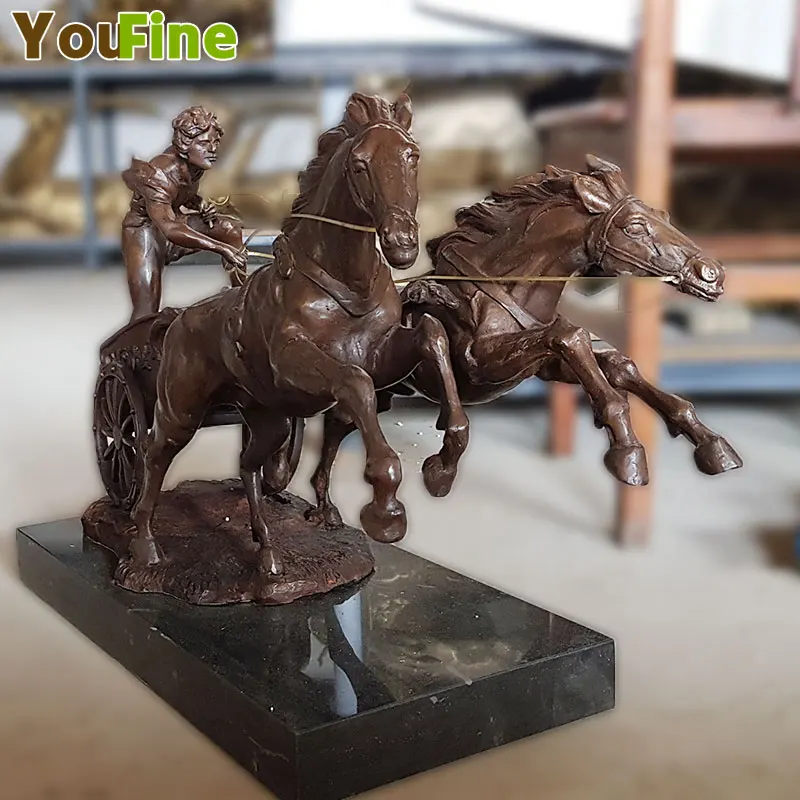 

Western Art Deco Bronze Man Chariots of War Horse Cart Sculpture War God Horse Carriage Statue War Ride Horse Sculpture Ornament
