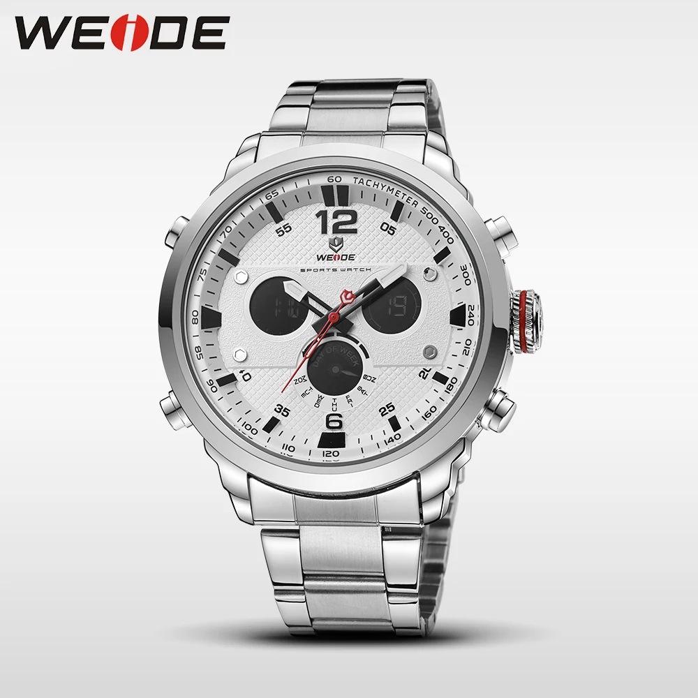 

WEIDE 2017 NEW genuine men LCD watch luxury brand sport digital watch stainless steelin quartz white watch water resistant clock