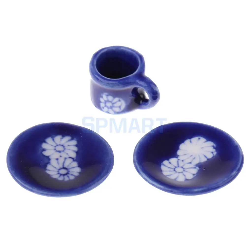 15 Pieces Floral Chrysanthemums Ceramic Tea Pot Cup Saucer Teaware Set 1/12 Dollhouse Miniature Accessories