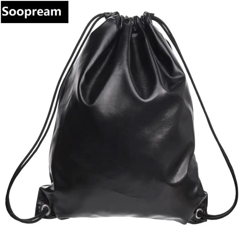 

2016 Fashion hip hop leather backpack drawstring Travel Black PU backpack women Party school bags for teenagers souvenir totes
