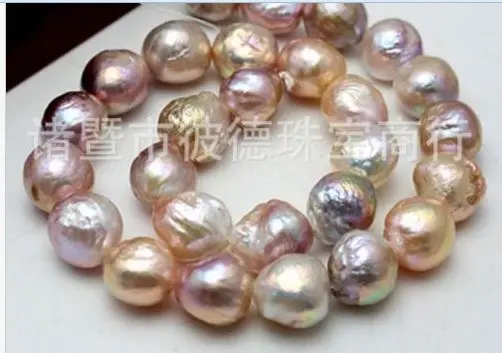 

elegant 12-14mm freshwater baroque multicolor pearl necklace 18inch14k