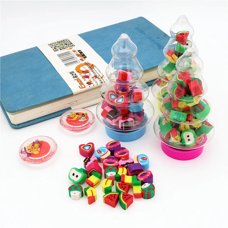 

Mini fruit eraser Student homework eraser Cute desktop decoration Plastic tree boxed with multiple pieces of fruit cake eraser