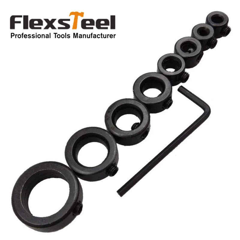 

9 Pieces/Set Woodworking Drill Bit Depth Stop Collars Ring Positioner Drill Locator Positioner Stable + Hex Wrench Key