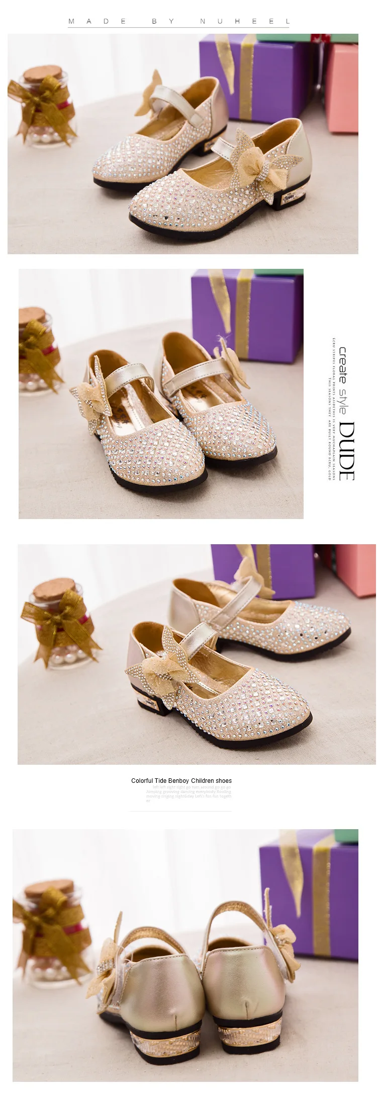 Sapatos de Princesa da Menina Sapatos de Couro das Crianças Sapatos para Crianças Sapatos de Festa Arco Ouro Prata Rosa Gancho & Laço Meninas Strass 2019 - 14 Mamãe e Bebê