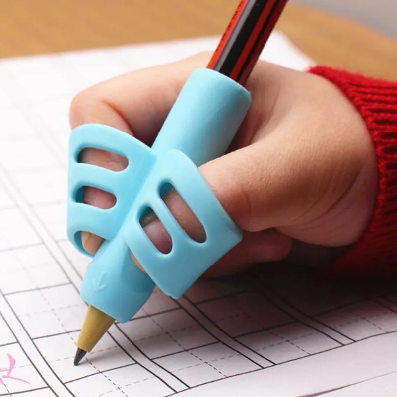 Силиконовая ручка с двумя пальцами для обучения ребенка, инструмент для письма, ручка для письма, устройство для коррекции, Детские канцелярские принадлежности, подарок, 3 шт