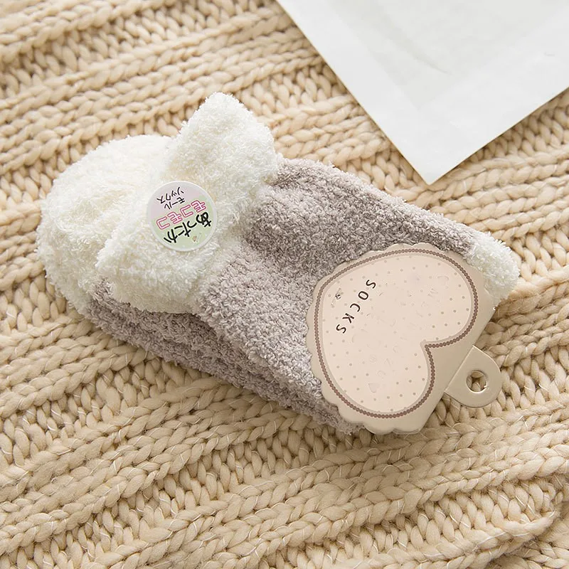 Японский Стиль взрослых осень-зима из кораллового флиса; домашние носки утолщенные теплые простой цветной женский носки-тапочки - Цвет: D
