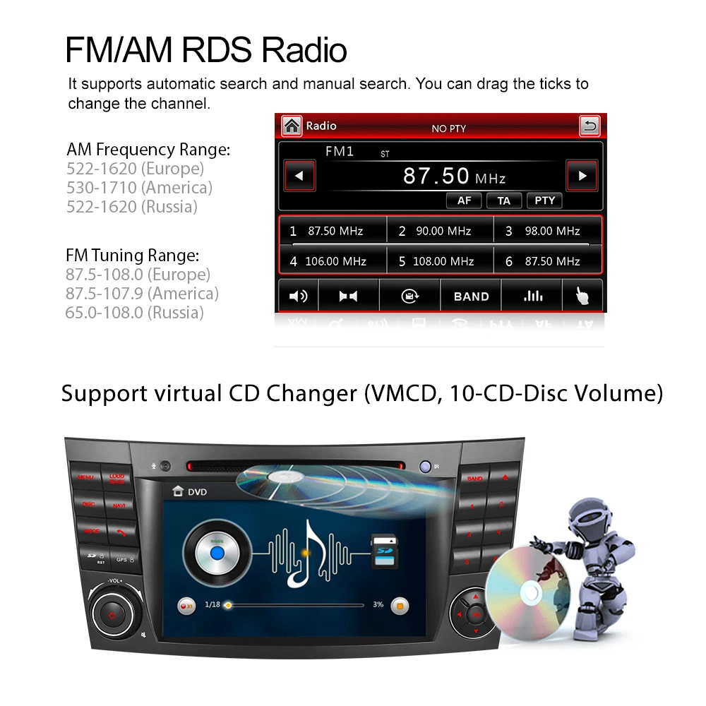 A Sure 2 Din 7''Car Auto Radio DVD GPS Sat навигация для Mercedes Benz E/CLS/G Class W211 W219 Bluetooth RDS DAB +