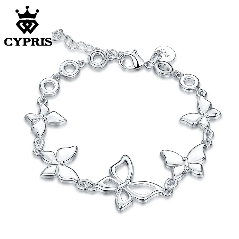 

Bracelet H555 Wholesale Price Butterfly Bracelet silver Rose Charm Pendant Bracelet For women Factory Price jewelry