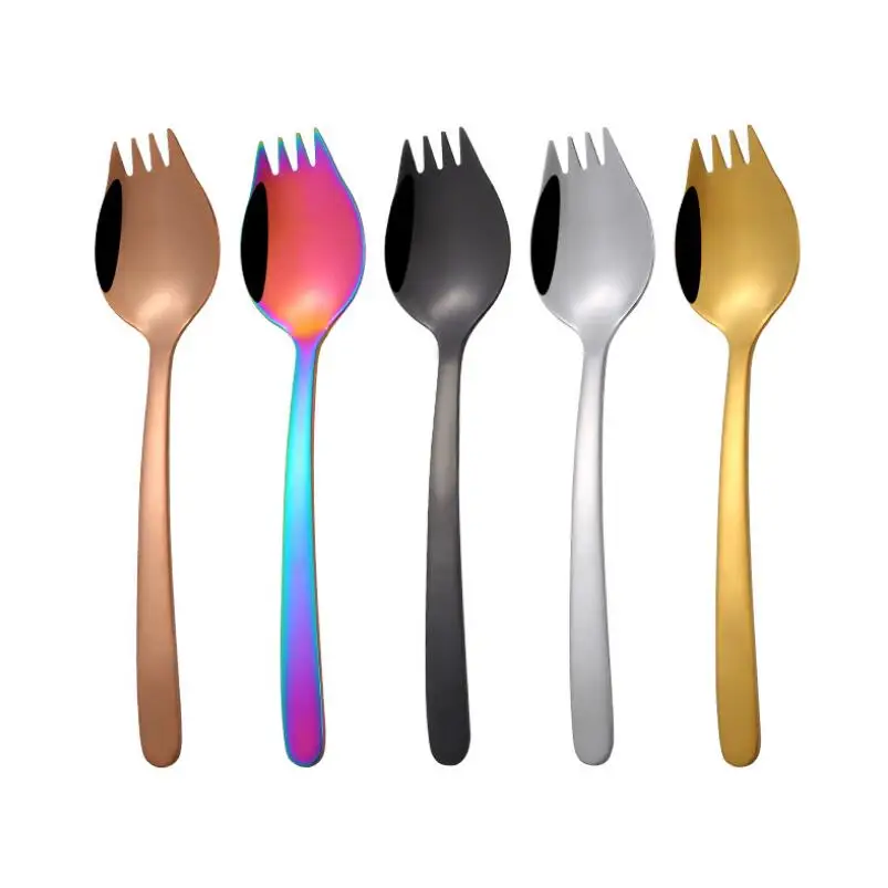 

Shiny Silver Gold Black Rainbow Copper Spork Stainless Steel 304 Spork Noodle Forks Kitchen Tool LX4752