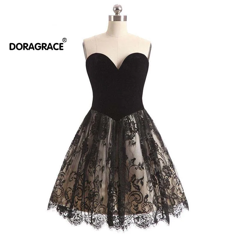 

Doragrace Sweetheart Sleeveless Short Black Cocktail Party Dresses Prom Gowns