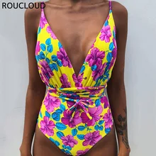 Сдельный купальник, бандажный Купальник для женщин, пуш-ап, монокини, купальник с принтом, боди с открытой спиной, купальный костюм, пляжная одежда