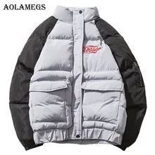 Aolamegs Down Jacket Men Patchwork Thick Winter Jacket Men Loose Stand Collar Couple Parkas Casual Windproof Coat Mens Winter