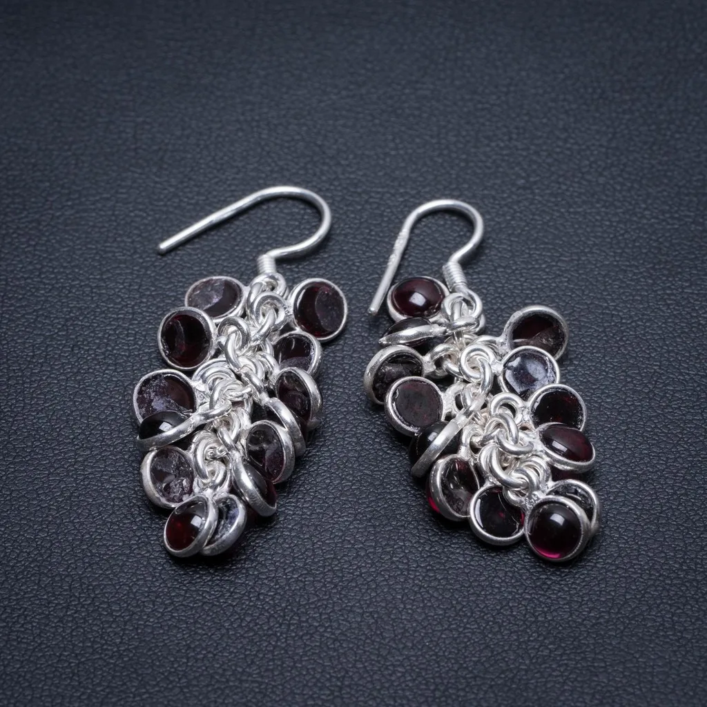 

Natural Amethyst Handmade Boho 925 Sterling Silver Earrings 1 1/2" S1674