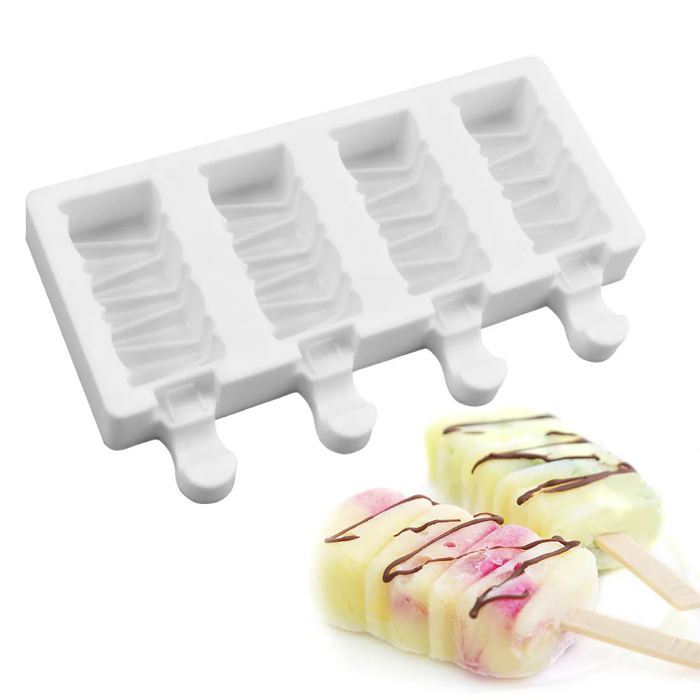 

4 Cavity 3D Silicone Ice Cream Mold Popsicle Molds Maker Frozen Molds With Sticks