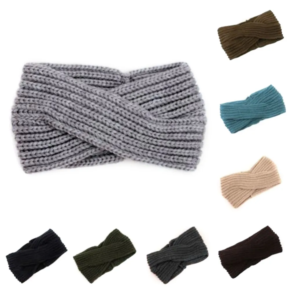 

Women's Knitted Turban Hats Funny Cute Headband Head Wrap Cross India Caps Ladies Winter Warm Hair Accessories