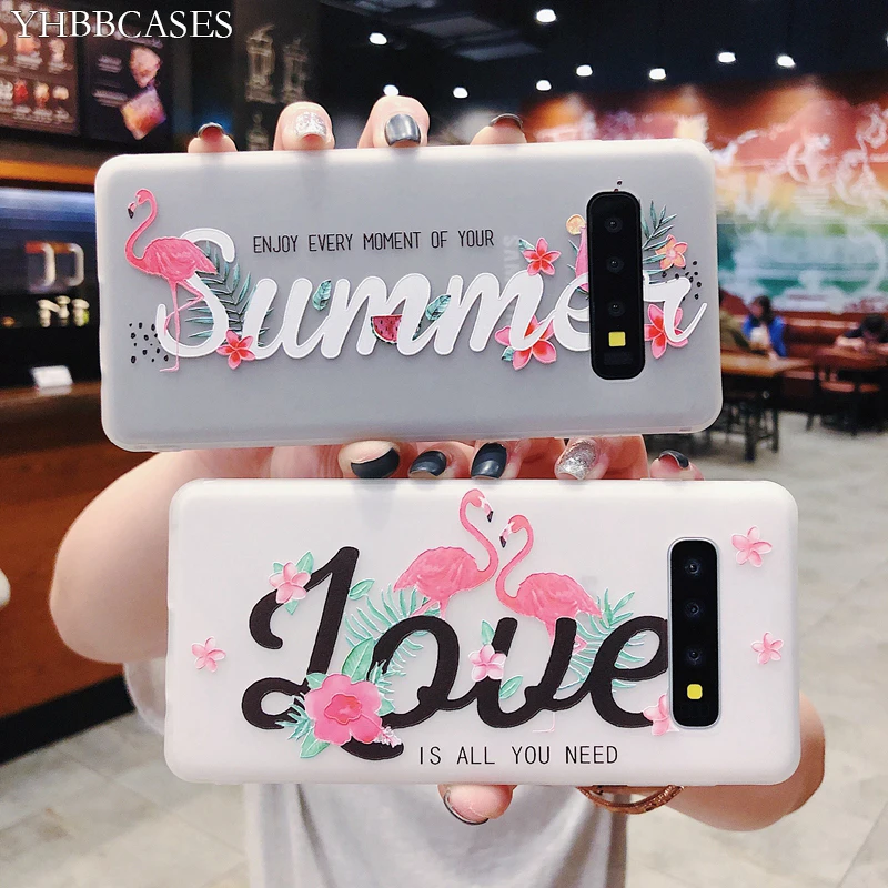 YHBBCASES рельефный чехол из ТПУ с рисунком фламинго для Samsung Galaxy S8 S9 S10 Plus Модный