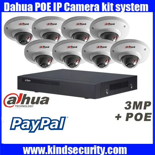 Original English Dahua 8ch waterproof IPC HDW4300C 3MP dome POE onvif IP camera kit with 8POE