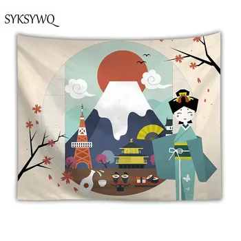 

Japan Kimono Woman Tapestry Sun Cherry Blossoms Wall Hanging Carton Wall decoration bedroom