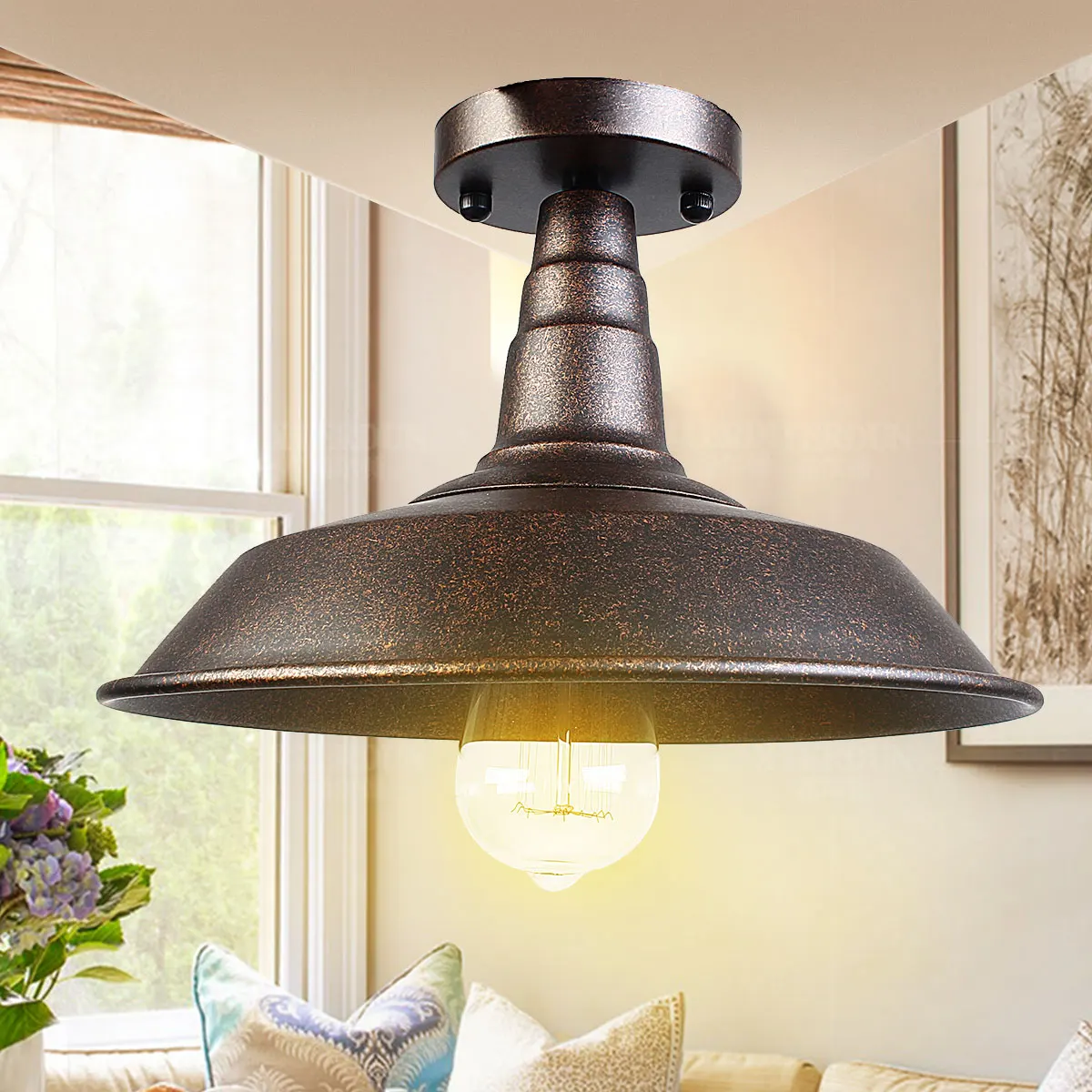 

Vintage Industrial lights Wrought Iron Lid Pendant Flush Mount Retro Hanging Fixture Chandelier Bar dinning Room Light
