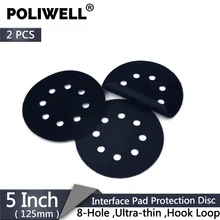 POLIWELL 2PCS 125 mm 8 Holes Ultra-thin Surface Protection Interface Pad for Hook and Loop Sanding Discs Flocking Abrasive Pad