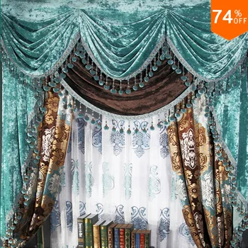 

New Ultimate Luxury Blue Powder curtains Golden blue Aquarius study Room Curtain Classic designer's living rooms bedroom Curtain