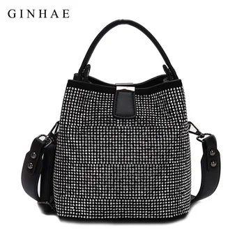 

Diamonds Women Bucket Bag Famous Brand Designer Female Handbags High Quality Pu Leather Shoulder Bags Lady Small Crossbody Bags