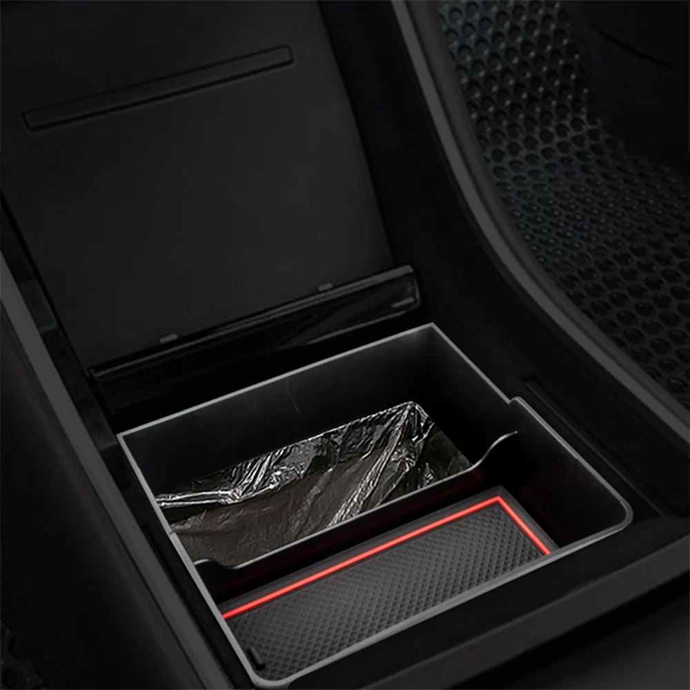 Double Layer Car Center Console Trash and Storage Bin with Anti-Slip Pad for Tesla Model 3 Interior KKmoon Tesla Model 3 Center Console Organizer Storage Tray
